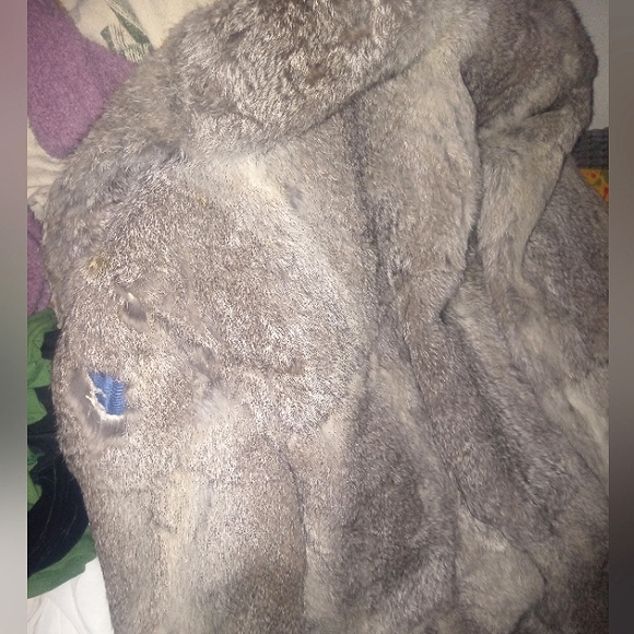 Gorgeous heather gray rabbit fur 1940s coat true vintage blue satin lining - Picture 3 of 8